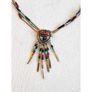Sterling Southwest Q.T. Liquid Silver Inlaid Multi Stone Beaded Necklace